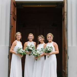 white flowers and greenery bridesmaid bouquet for fall wedding in new orleans featured in martha weddings with floral design by kim starr wise event florist