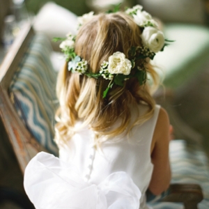flower crown for flower girl at september wedding florals in new orleans by kim starr wise event florist