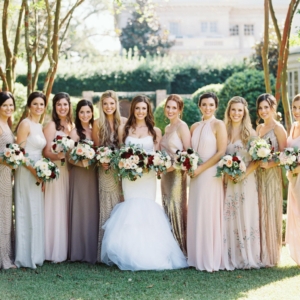 blush, pale pink, dark burgundy tones and greenery for bridal party bouquets for new orleans fall wedding by kim starr wise floral events