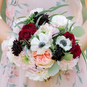 blush, pale pink, dark burgundy tones and greenery bridesmaid bouquets for new orleans fall wedding by kim starr wise floral events