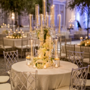 elegant dreamy wedding florals for january wedding in new orleans louisiana event florals by kim starr wise created dreamy romantic wedding reception crystal candelabra centerpieces with dense floral garlands in white and ivory color palette